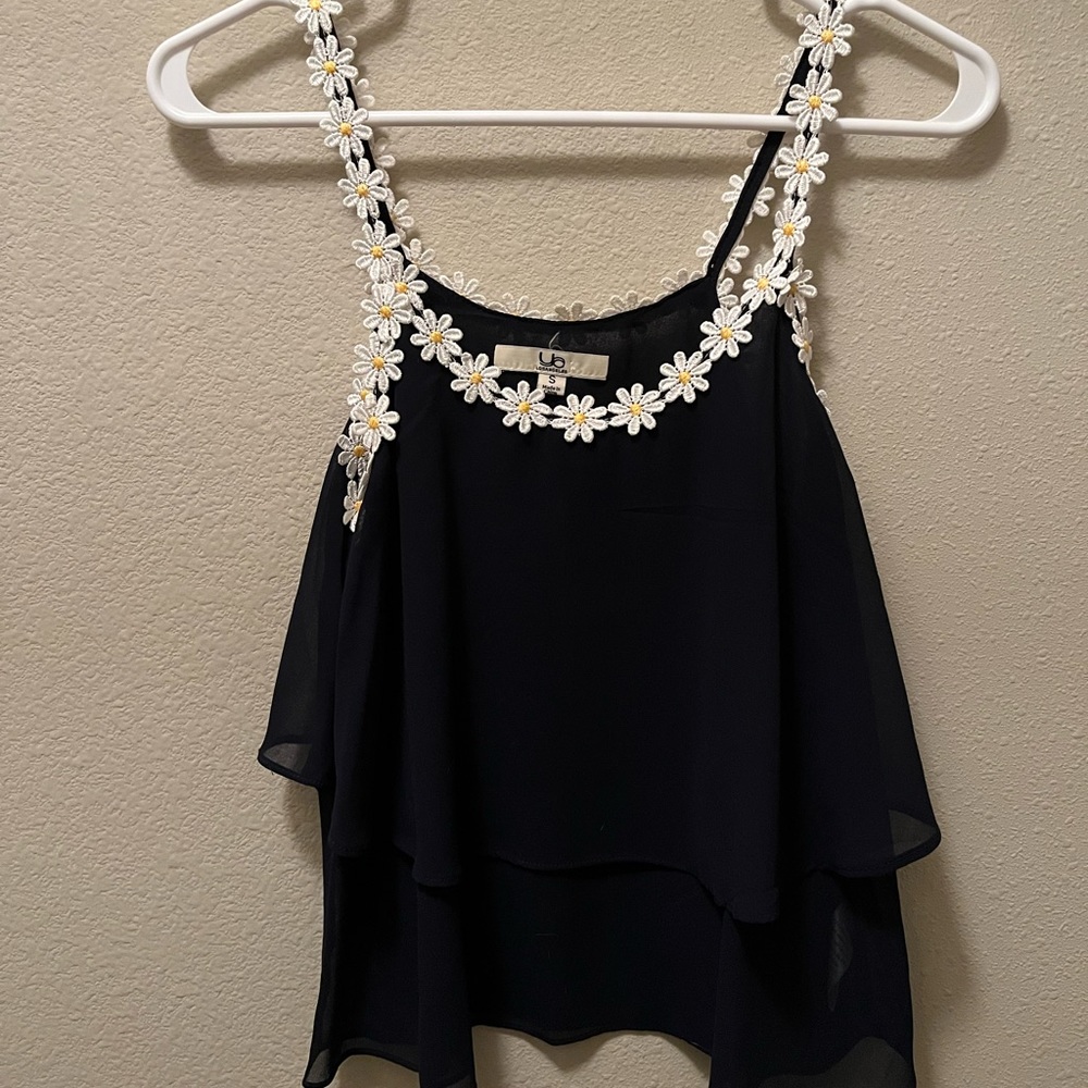 Navy Blue Crop Top with sunflower details on straps